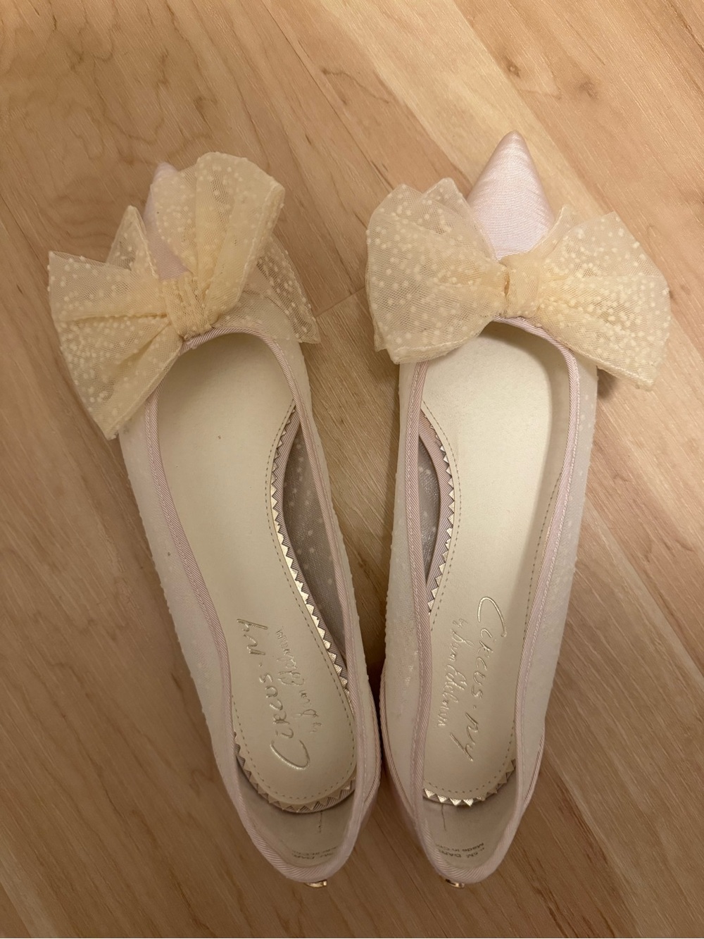 NWOT Circus Sam Edelman Ivory Bow Mesh Pointed Flats Size 6.5 - Picture 2 of 6